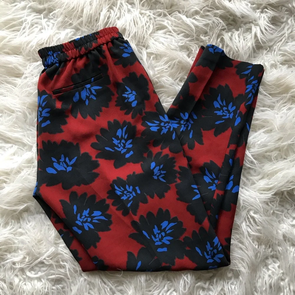 J. Crew Firework Floral Pant Dark Red‎ Blue Black